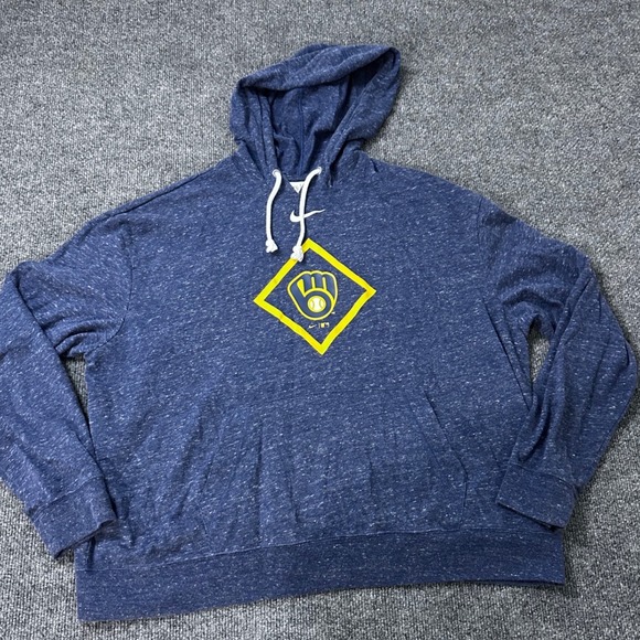 Nike Tops - Nike Milwaukee Brewers MLB Hoodie Womens XL Navy Blue Heather Pullover Logo